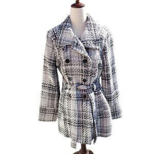 Outer Edge Black & White Plaid Pea Coat - Medium